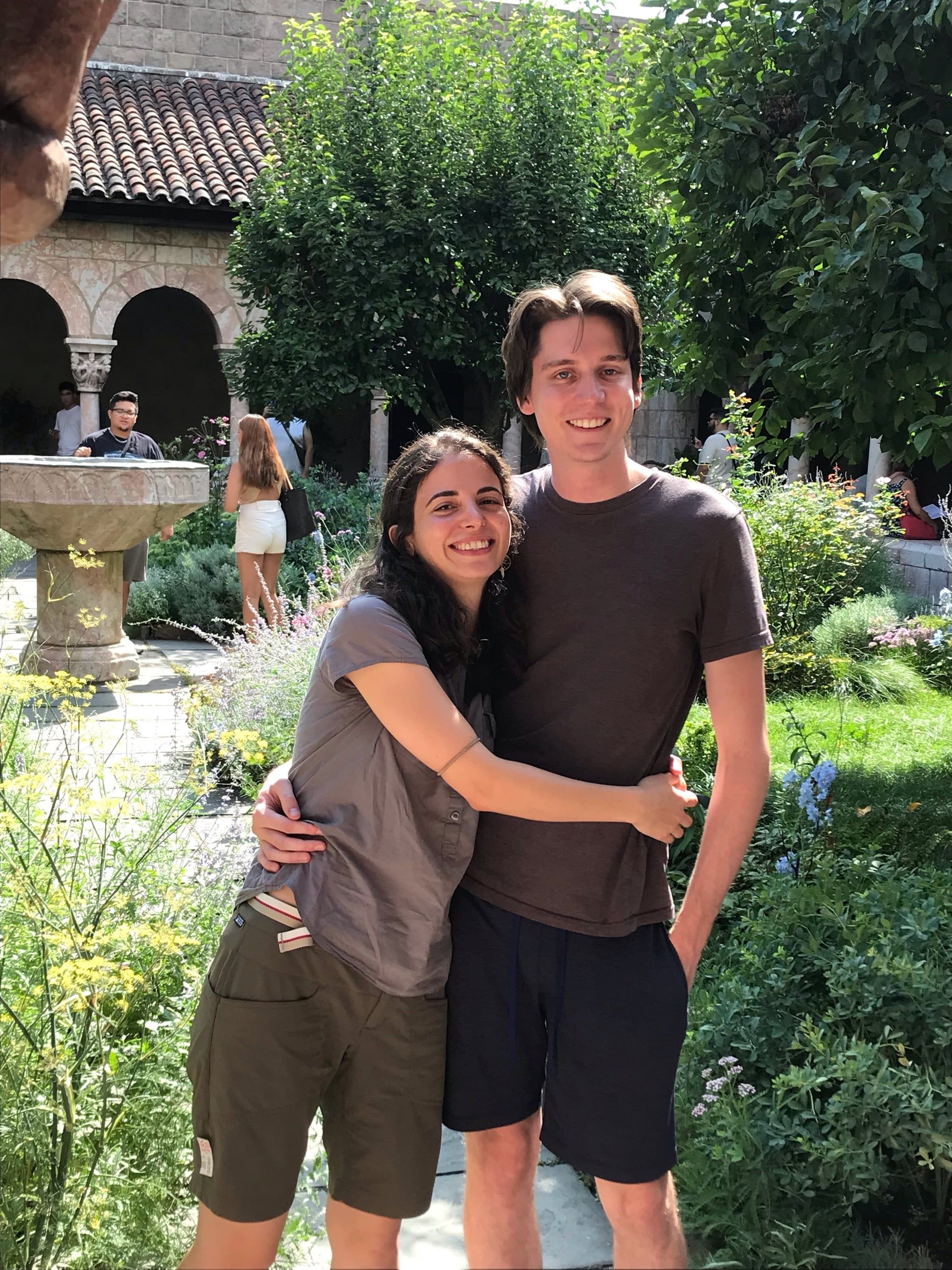 Katherine and Johnny in a walled garden at the Cloisters